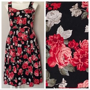 Red, white & green rose print midi plus size dress
